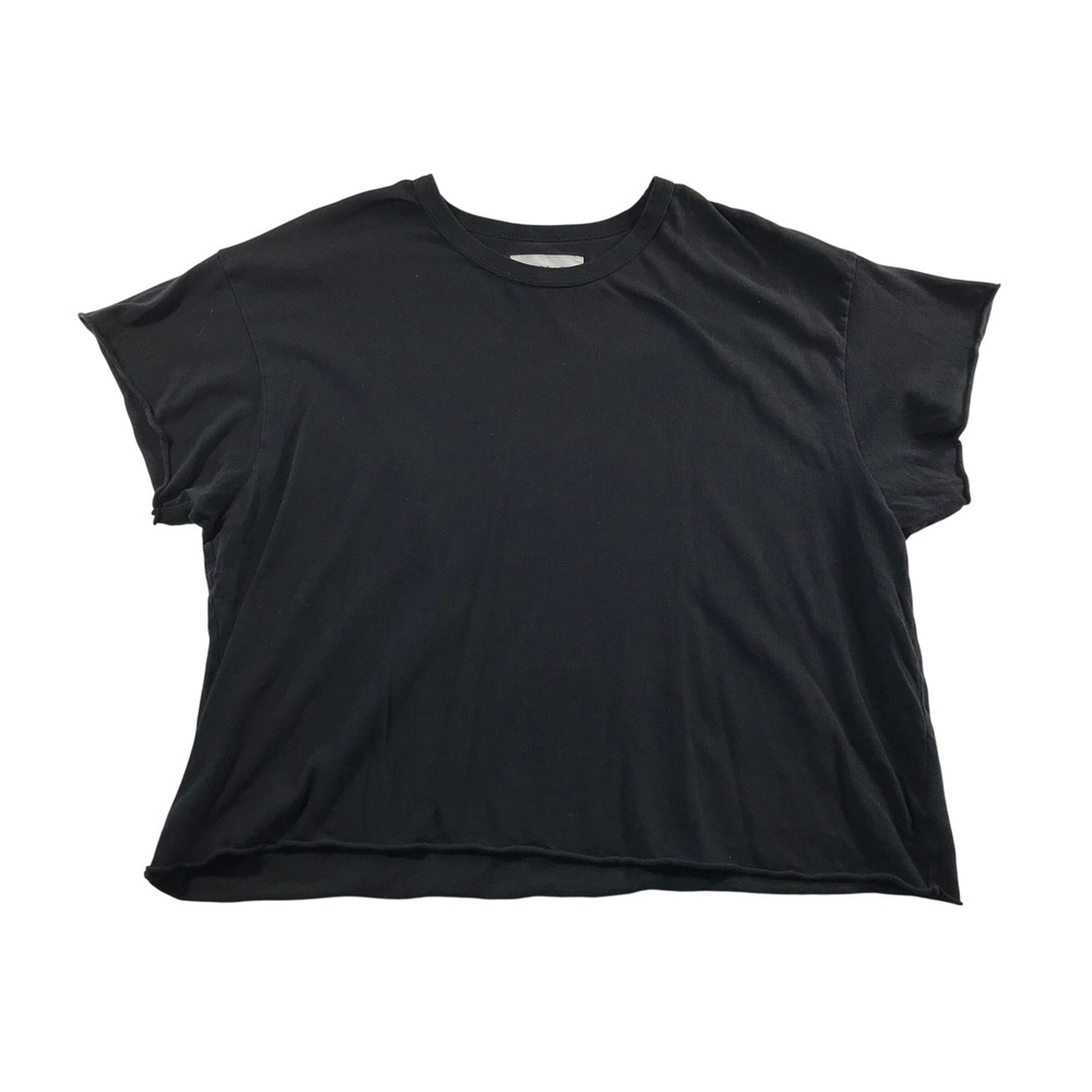 The Great Boxy Crew Neck Tee Washed Black Raw Hem Cotton T-Shirt Size 3 Large